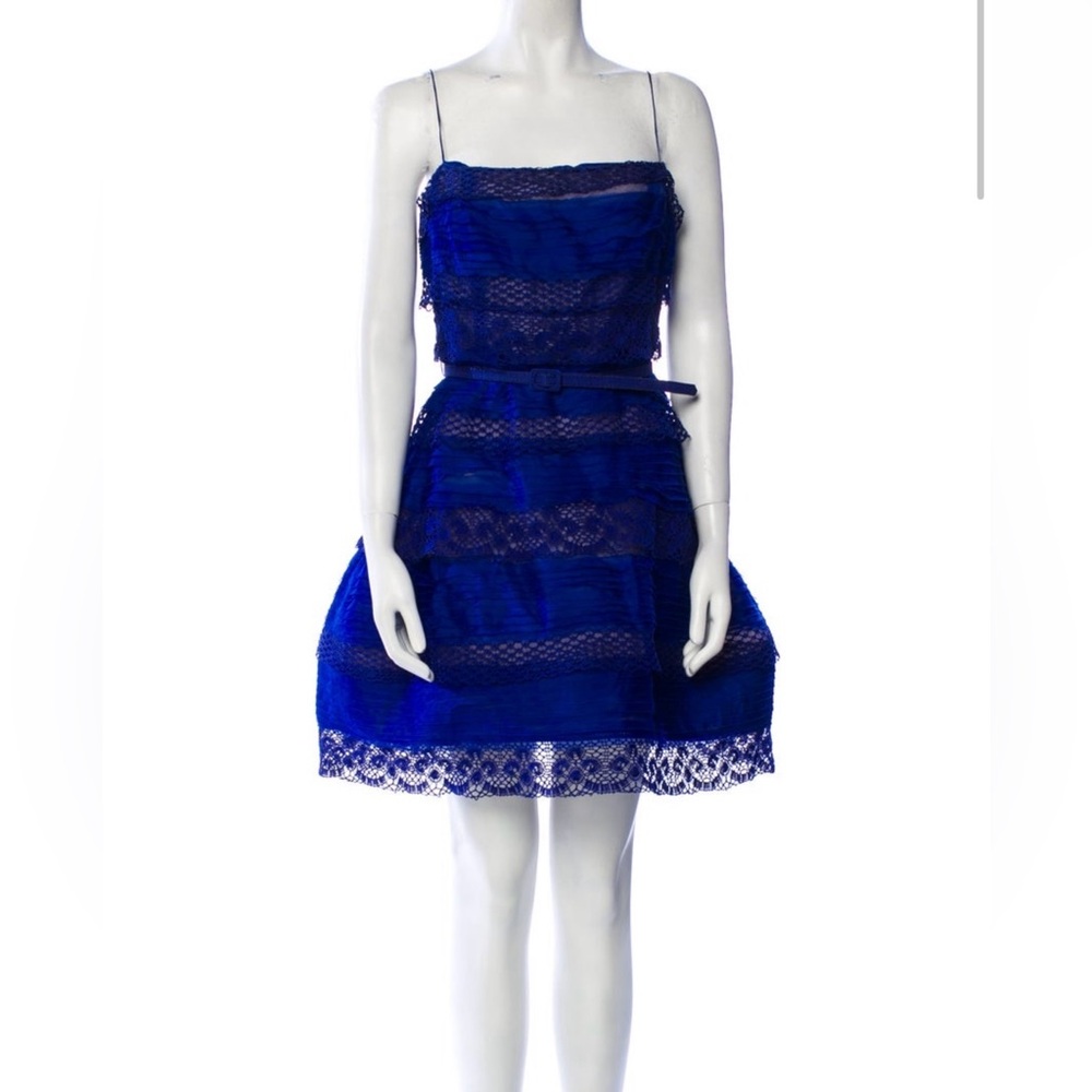 Oscar de la Renta royal blue silk mini dress lace